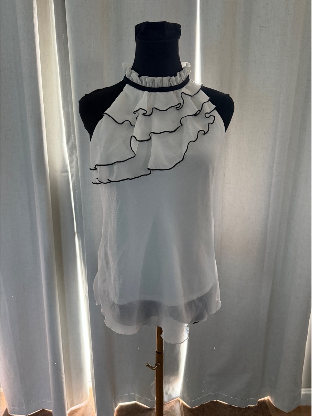 BCX White Ruffle Halter Neck Top Size M